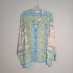 Cynthia Rowley Multicolor Mixed Pattern Plus Size Button Front Top 2X